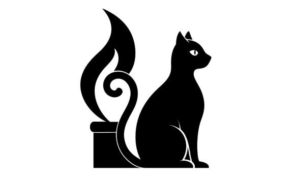 Black Cat and Fire Silhouette Vector Review