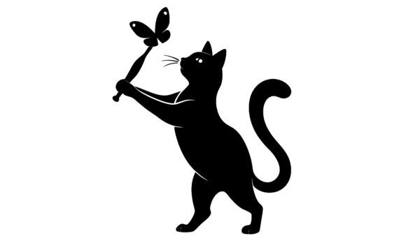 Black Cat Holding Butterfly Silhouette Review