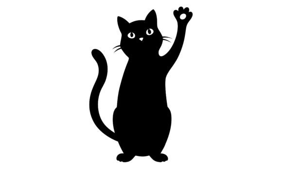 Black Cat Silhouette with Waving Paw