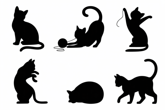 Black Cat Silhouettes in Various Poses