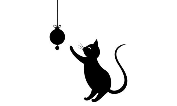 Playful Black Cat Reaching for Ornament
